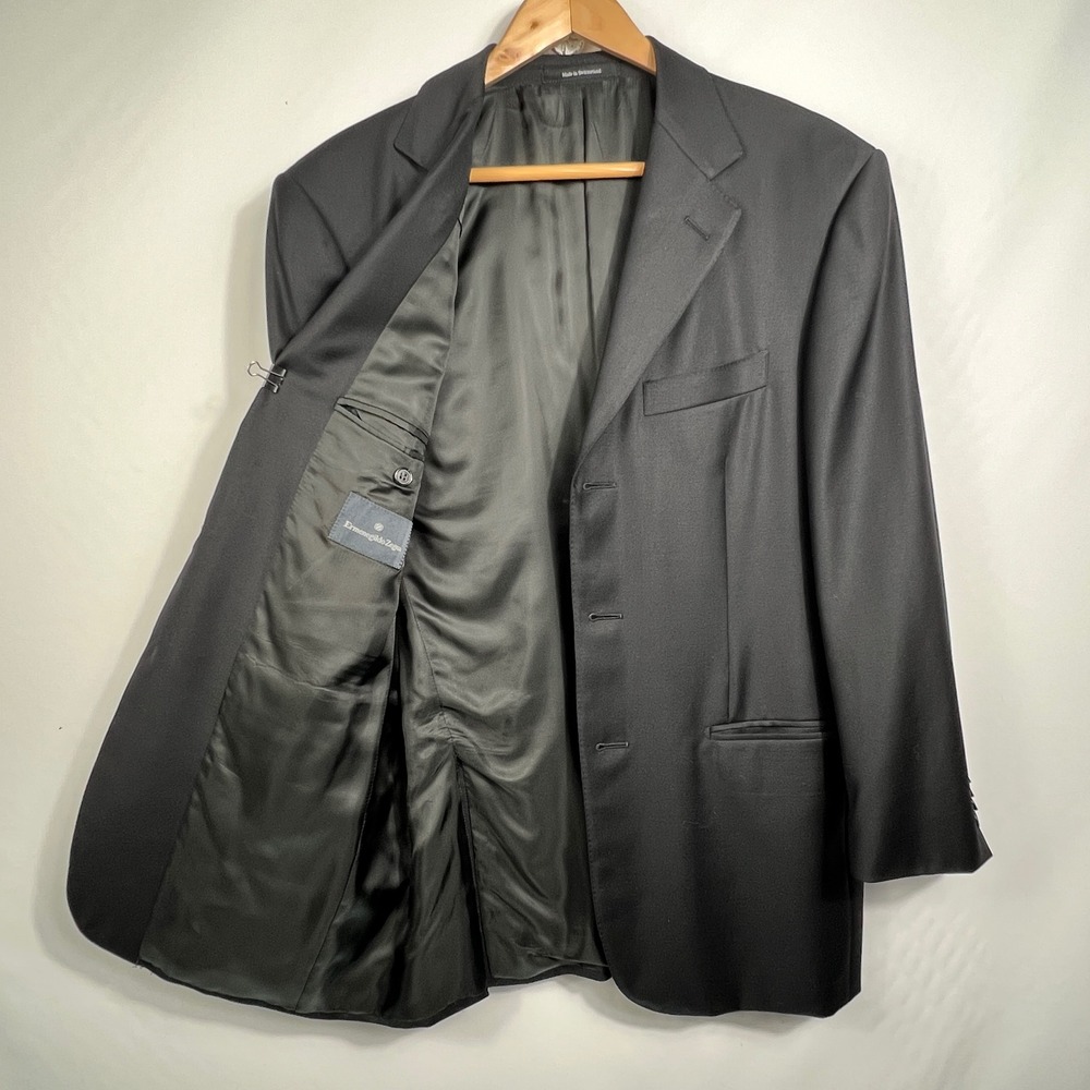 Ermenegildo Zegna Mens Black 100% Wool 3-Button Blazer Sport Coat Made‎ in Swiss